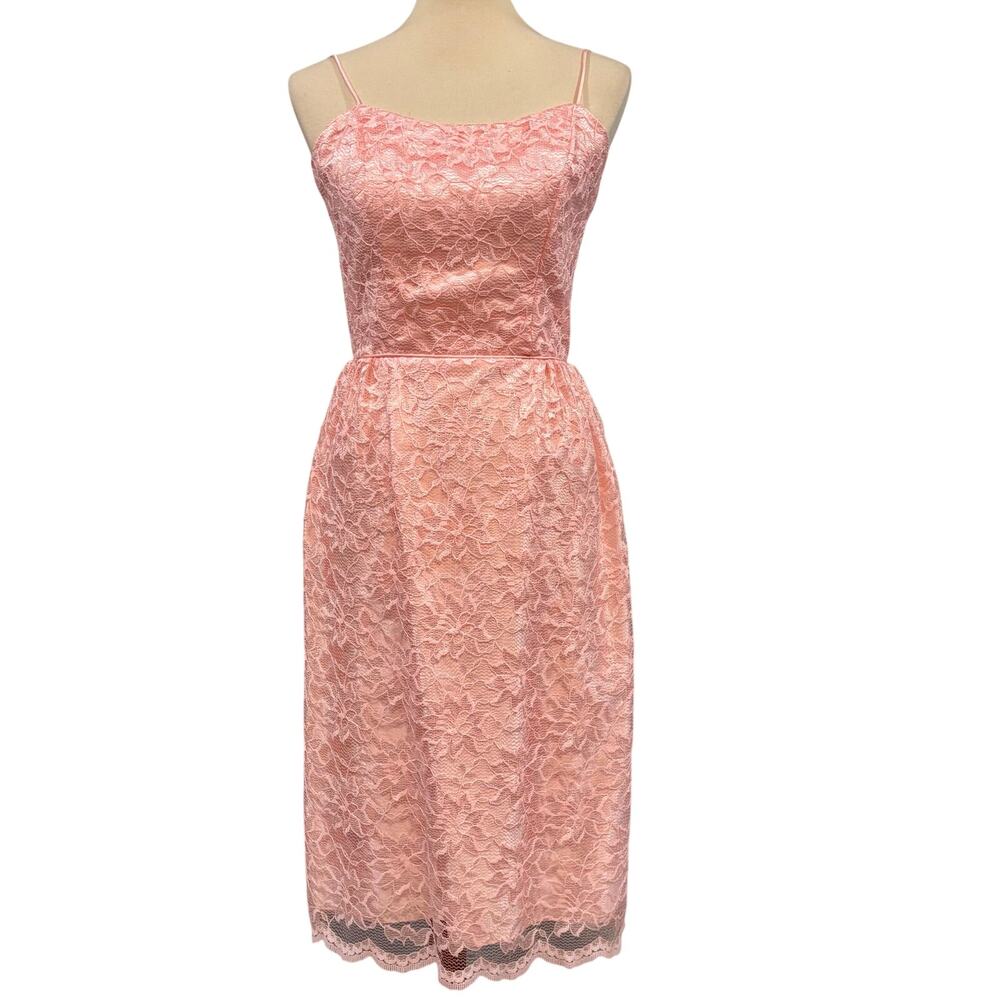 VTG Pink Lace Handmade Midi Dress Coquette Fairycore Prom Slip Dress, Size Small